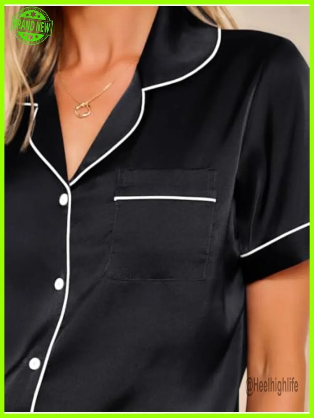 Silk Satin Pajama Set 2 Piece Lounge Pjs Button Down Shirt Shorts
